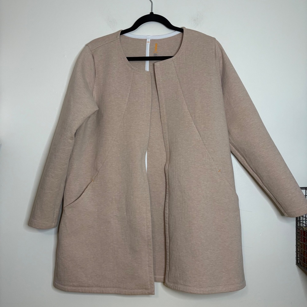 Lucy Womens Open Front Cardigan Jacket‎ Tan Oatmeal Heather Longline Pockets M